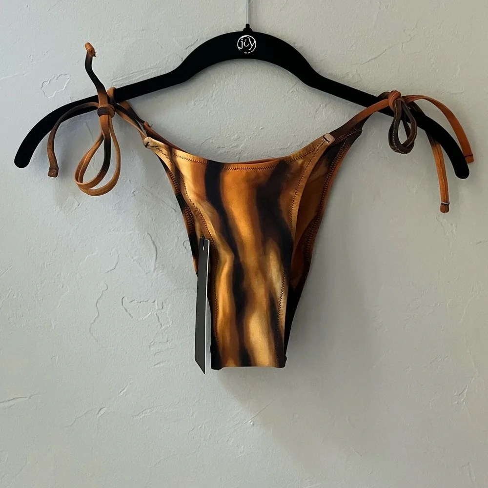 ROBERTO CAVALLI X SKIMS SWIM DIPPED TIE BIKINI BOTTOM IN TIGER FACE PRINT L